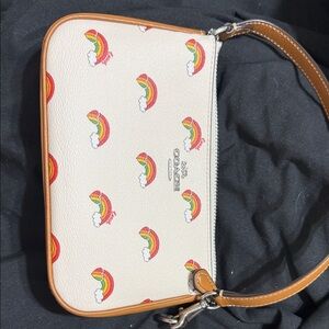 Coach Cream Wristlet with Rainbow Motif
